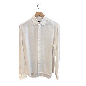 Soloio Weekend Mens White Long Sleeve Button-Up Shirt 15 3/4 40 100% Linen